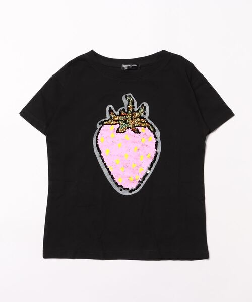 tシャツ スパンコールリボンTシャツ レディース 色が変わる】変身スパンコールストロベリーTシャツ（Tシャツ