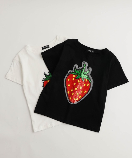 スパンコール チェリー柄 Ｔシャツ 韓国系 z322 色が変わる】変身スパンコールストロベリーTシャツ（Tシャツ