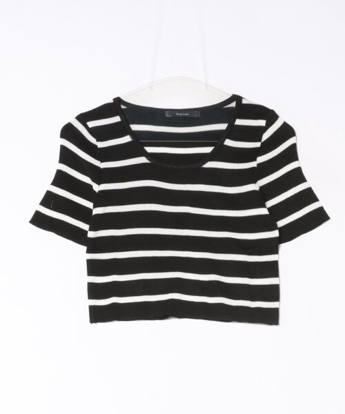 NO WAY（ノーウェイ）の「ショート丈マルチボーダーニットソー [IZU]（Tシャツ/カットソー・レディース・ブラック/ホワイト・FREE）」の2枚目の写真