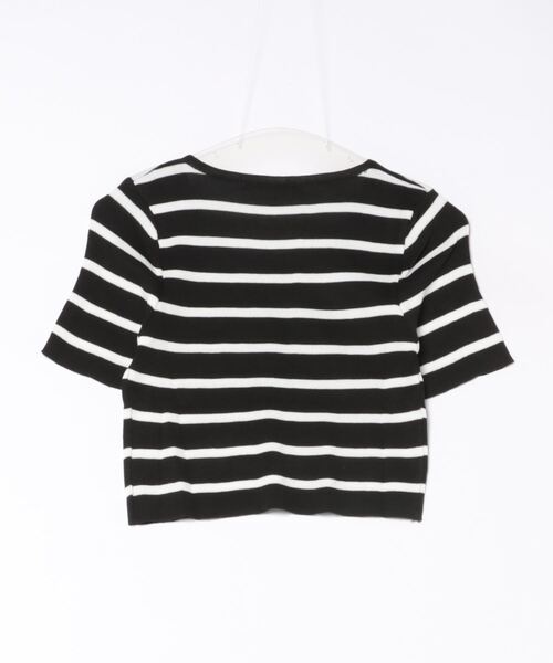 NO WAY（ノーウェイ）の「ショート丈マルチボーダーニットソー [IZU]（Tシャツ/カットソー・レディース・ブラック/ホワイト・FREE）」の3枚目の写真