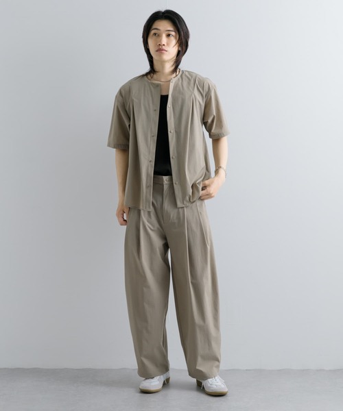 Uiscel（ユイセル）の「Uiscel　4WAYストレッチタックノーカラーシャツ5分袖（シャツ/ブラウス・メンズ・チャコールグレー/ベージュ・LARGE/MEDIUM）」の12枚目の写真