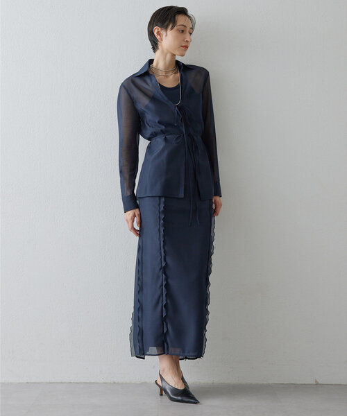 ウィムガゼット　オーガンジーリボンシャツ ウィムガゼット Whim Gazette オーガンジーリボンシャツ （navy
