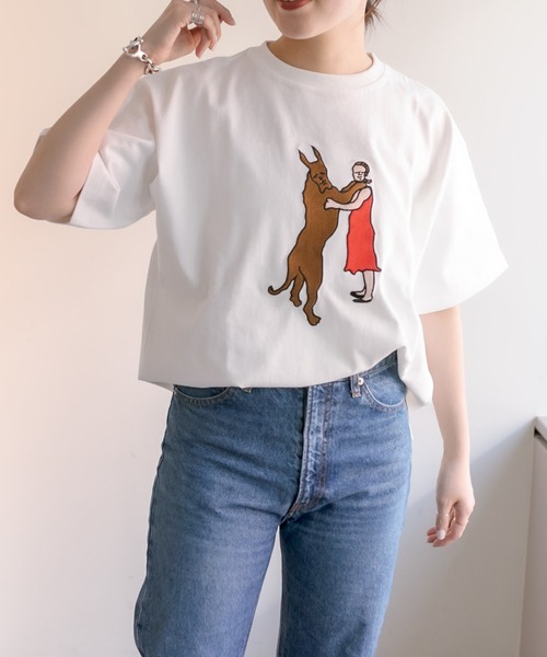 ear PAPILLONNER（イアパピヨネ）の「《綿100％/ユニセックス/手洗い可》ear×KEN NAKAYAMA 刺しゅうTシャツ（Tシャツ/カットソー・レディース・ホワイト系その他2/ホワイト/ホワイト系その他・FREE）」の2枚目の写真