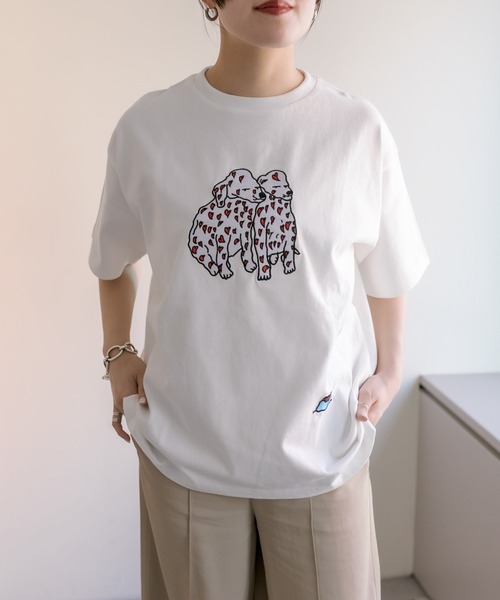 ear PAPILLONNER（イアパピヨネ）の「《綿100％/ユニセックス/手洗い可》ear×KEN NAKAYAMA 刺しゅうTシャツ（Tシャツ/カットソー・レディース・ホワイト系その他2/ホワイト/ホワイト系その他・FREE）」の3枚目の写真