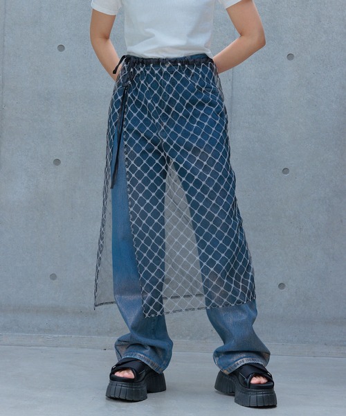 PAGEBOY(ページボーイ)の「チュールレイヤード(スカート・レディース・ブラック系その他/ブラック/オフホワイト・FREE)」の3枚目の写真