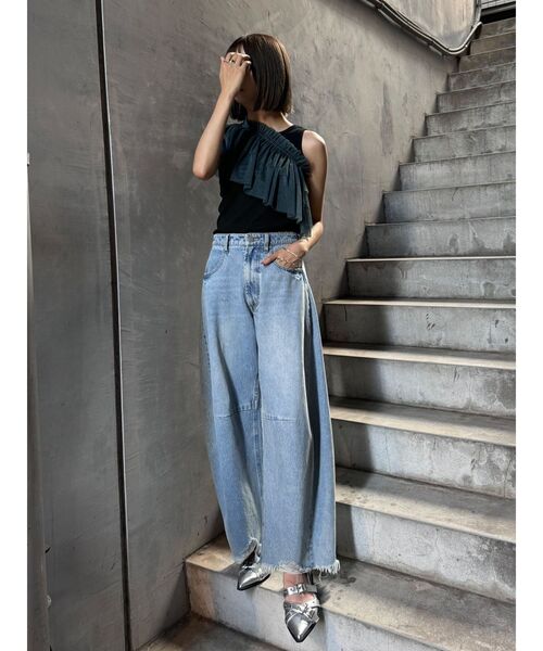 MURUA（ムルーア）の「チュールフリルレイヤードタンクトップ（Tシャツ/カットソー・レディース・ブラック/グレー・FREE）」の12枚目の写真