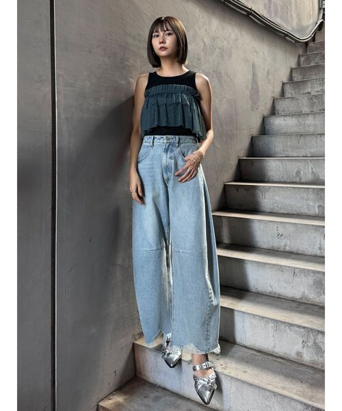 MURUA（ムルーア）の「チュールフリルレイヤードタンクトップ（Tシャツ/カットソー・レディース・ブラック/グレー・FREE）」の11枚目の写真