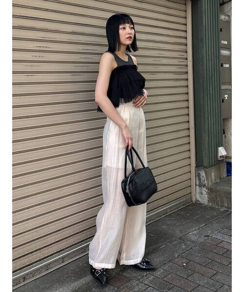 MURUA（ムルーア）の「チュールフリルレイヤードタンクトップ（Tシャツ/カットソー・レディース・ブラック/グレー・FREE）」の10枚目の写真