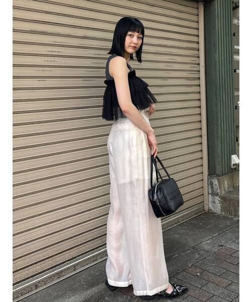 MURUA（ムルーア）の「チュールフリルレイヤードタンクトップ（Tシャツ/カットソー・レディース・ブラック/グレー・FREE）」の9枚目の写真