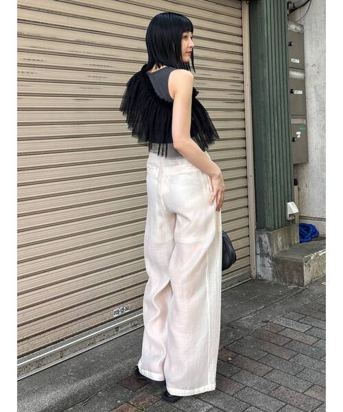 MURUA（ムルーア）の「チュールフリルレイヤードタンクトップ（Tシャツ/カットソー・レディース・ブラック/グレー・FREE）」の4枚目の写真