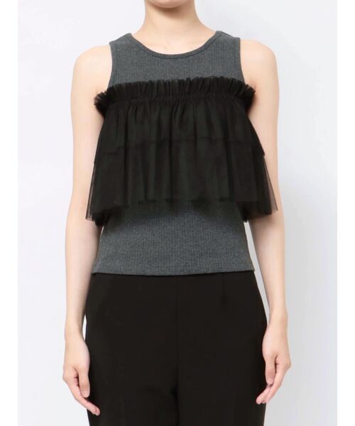 MURUA（ムルーア）の「チュールフリルレイヤードタンクトップ（Tシャツ/カットソー・レディース・ブラック/グレー・FREE）」の3枚目の写真