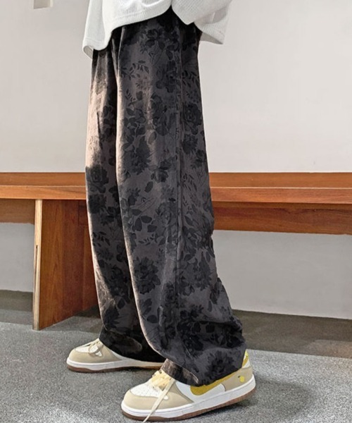 大人ストリートデザイン。フラワー総柄 ワイドパンツ【ユニ
