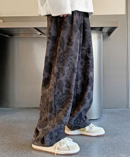 セール】大人ストリートデザイン。フラワー総柄 ワイドパンツ