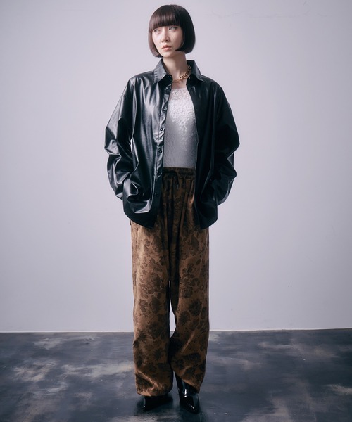 モード ストリート セミワイドスラックス 総柄 彼岸花 花柄
