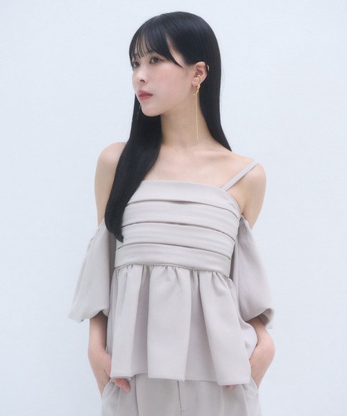 mellowneon(メロウネオン)の「6wayビスチェセットアップ/ビスチェ/セットアップ/スラックス/ワイドパンツ/オフショルブラウス(セットアップ・レディース・ベージュ/チャコール・SMALL/MEDIUM)」の15枚目の写真