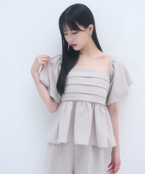 mellowneon(メロウネオン)の「6wayビスチェセットアップ/ビスチェ/セットアップ/スラックス/ワイドパンツ/オフショルブラウス(セットアップ・レディース・ベージュ/チャコール・SMALL/MEDIUM)」の16枚目の写真