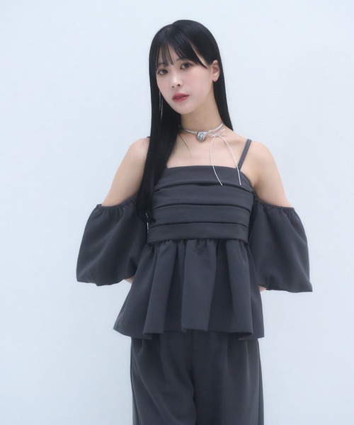 mellowneon(メロウネオン)の「6wayビスチェセットアップ/ビスチェ/セットアップ/スラックス/ワイドパンツ/オフショルブラウス(セットアップ・レディース・ベージュ/チャコール・SMALL/MEDIUM)」の11枚目の写真