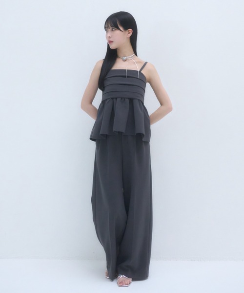 mellowneon(メロウネオン)の「6wayビスチェセットアップ/ビスチェ/セットアップ/スラックス/ワイドパンツ/オフショルブラウス(セットアップ・レディース・ベージュ/チャコール・SMALL/MEDIUM)」の14枚目の写真