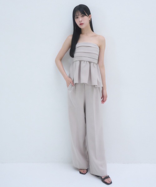 mellowneon(メロウネオン)の「6wayビスチェセットアップ/ビスチェ/セットアップ/スラックス/ワイドパンツ/オフショルブラウス(セットアップ・レディース・ベージュ/チャコール・SMALL/MEDIUM)」の19枚目の写真