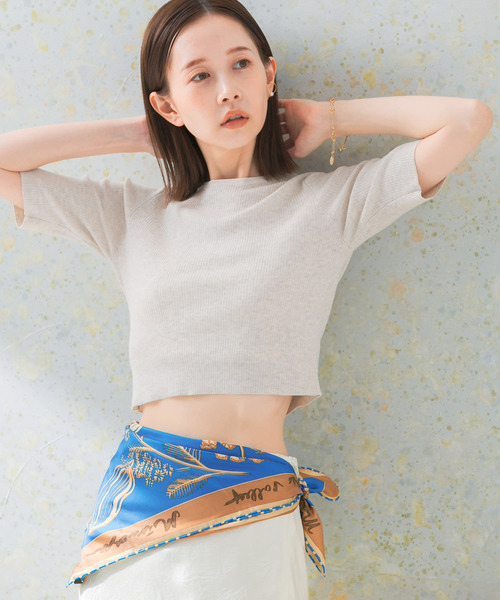 URBAN RESEARCH ROSSO WOMEN(アーバンリサーチ ロッソ)の「クロップドリブニット(ニット/セーター・レディース・イエロー/オフホワイト/グレー・FREE)」の2枚目の写真