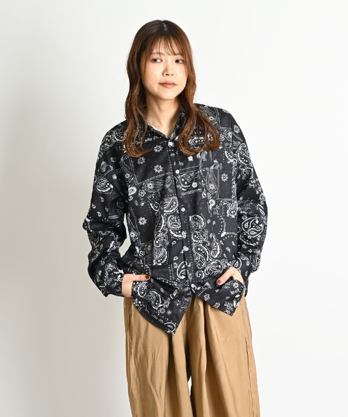 骨格ナチュラルウエスト切り替えペイズリー柄トップス Tシャツ