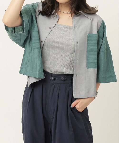 異素材系半袖SH（シャツ/ブラウス）｜DOUBLE NAME（ダブルネーム）