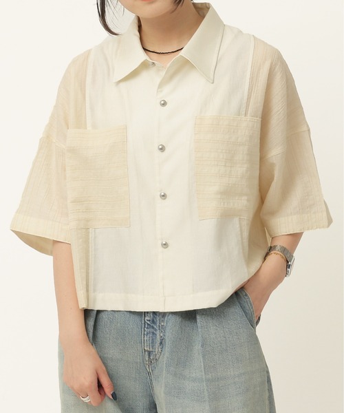 異素材系半袖SH（シャツ/ブラウス）｜DOUBLE NAME（ダブルネーム）