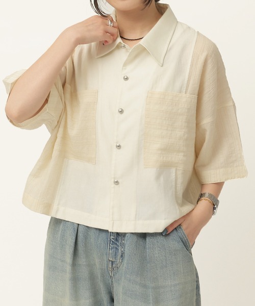 異素材系半袖SH（シャツ/ブラウス）｜DOUBLE NAME（ダブルネーム）