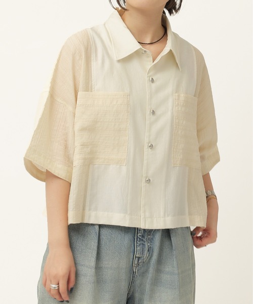 異素材系半袖SH（シャツ/ブラウス）｜DOUBLE NAME（ダブルネーム）