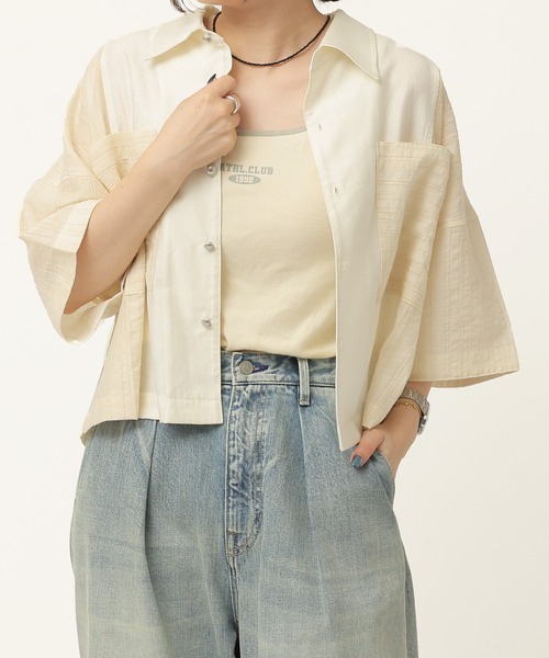 異素材系半袖SH（シャツ/ブラウス）｜DOUBLE NAME（ダブルネーム）