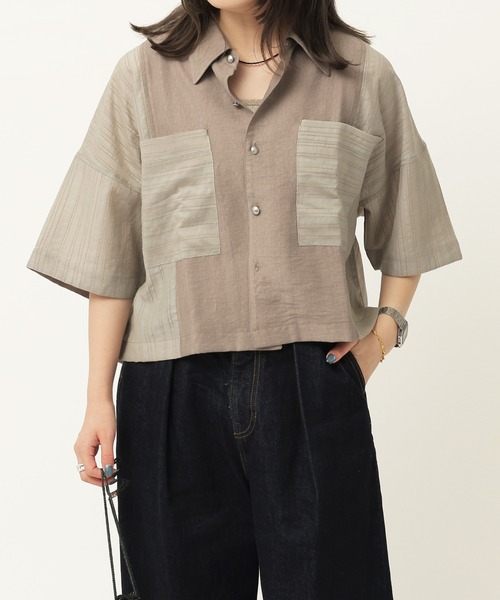 異素材系半袖SH（シャツ/ブラウス）｜DOUBLE NAME（ダブルネーム）