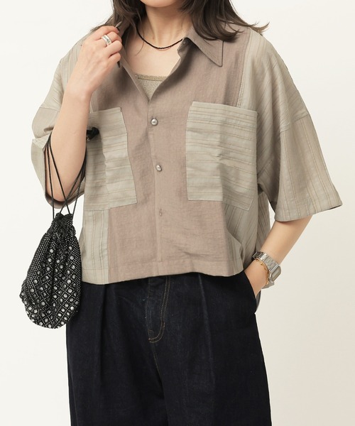 異素材系半袖SH（シャツ/ブラウス）｜DOUBLE NAME（ダブルネーム）