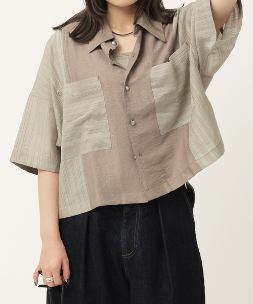 異素材系半袖SH（シャツ/ブラウス）｜DOUBLE NAME（ダブルネーム）