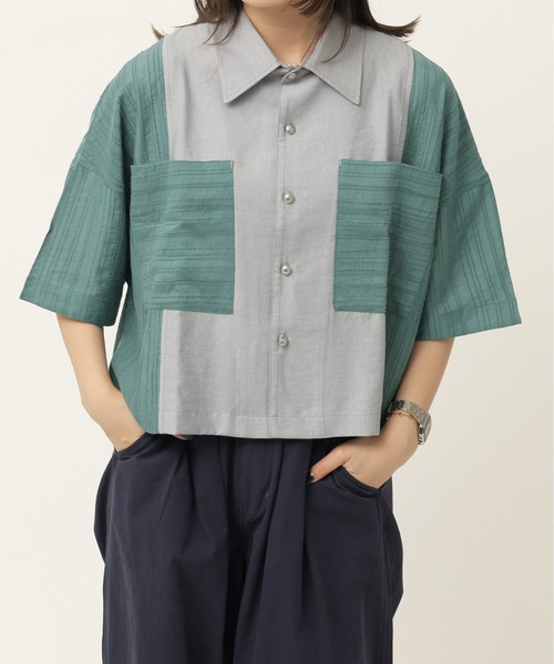 異素材系半袖SH（シャツ/ブラウス）｜DOUBLE NAME（ダブルネーム）