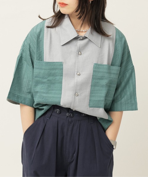 異素材系半袖SH（シャツ/ブラウス）｜DOUBLE NAME（ダブルネーム）