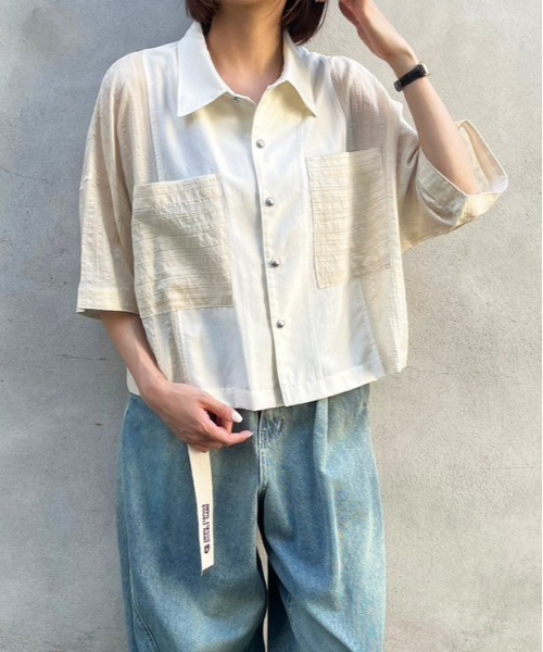 異素材系半袖SH（シャツ/ブラウス）｜DOUBLE NAME（ダブルネーム）