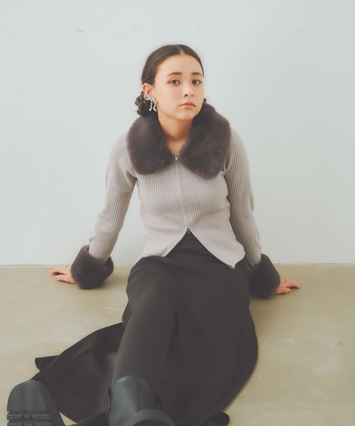 KOBE LETTUCE(コウベレタス)の「マルチwayファー取り外しOKジップニットトップス(ニット/セーター・レディース・グレー/アイボリー/ブラック・M)」の18枚目の写真