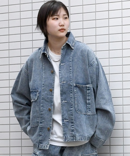 セール】vintage like hard wash denim work jacket/ヴィンテージ