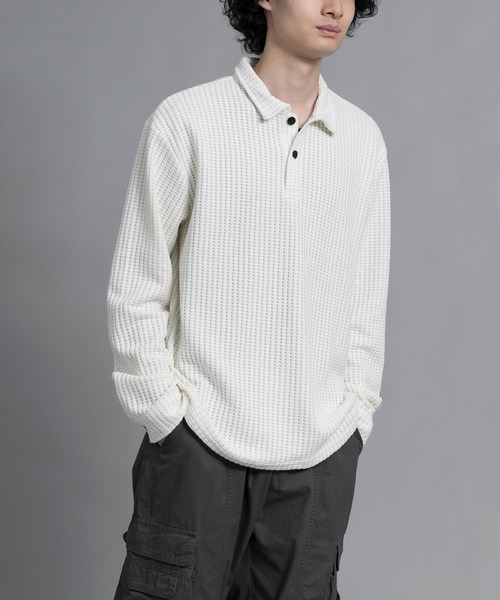 aimoha(アイモハ)の「aimoha men Textured Comfort Polo Sweater(スウェット・メンズ・ブラック/オフホワイト/ダークグレー・MEDIUM/LARGE/X-LARGE/XX-LARGE/XXX-LARGE)」の1枚目の写真