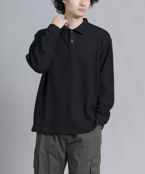 aimoha(アイモハ)の「aimoha men Textured Comfort Polo Sweater(スウェット・メンズ・ブラック/オフホワイト/ダークグレー・MEDIUM/LARGE/X-LARGE/XX-LARGE/XXX-LARGE)」の2枚目の写真