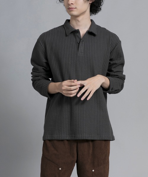 aimoha(アイモハ)の「aimoha men Textured Comfort Polo Sweater(スウェット・メンズ・ブラック/オフホワイト/ダークグレー・MEDIUM/LARGE/X-LARGE/XX-LARGE/XXX-LARGE)」の11枚目の写真