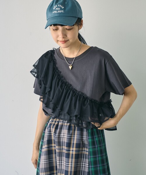 coen(コーエン)の「【WEB限定】チュールドッキングハーフスリーブTシャツ(Tシャツ/カットソー・レディース・オフホワイト/ブラック/ダークグレー・M/L)」の13枚目の写真