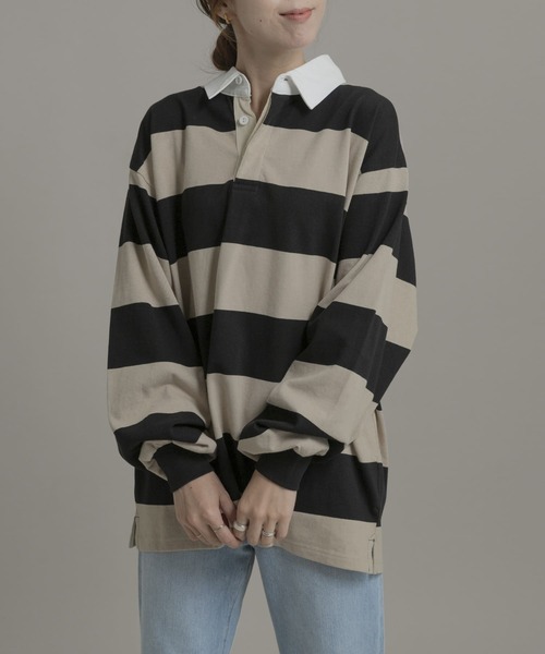 URBAN RESEARCH Sonny Label（アーバンリサーチサニーレーベル）の「TRIPLE CROWN　ラグビーポロシャツ（ポロシャツ・レディース・ナチュラル/ベージュ系その他/ブラック・MEDIUM）」の3枚目の写真