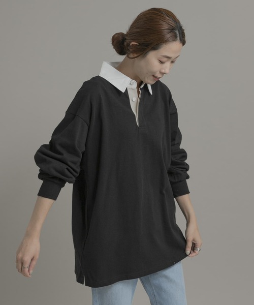 URBAN RESEARCH Sonny Label（アーバンリサーチサニーレーベル）の「TRIPLE CROWN　ラグビーポロシャツ（ポロシャツ・レディース・ナチュラル/ベージュ系その他/ブラック・MEDIUM）」の2枚目の写真