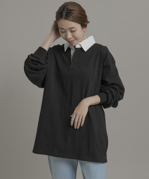 URBAN RESEARCH Sonny Label（アーバンリサーチサニーレーベル）の「TRIPLE CROWN　ラグビーポロシャツ（ポロシャツ・レディース・ナチュラル/ベージュ系その他/ブラック・MEDIUM）」の4枚目の写真