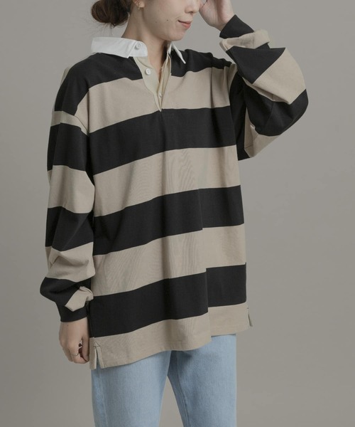 URBAN RESEARCH Sonny Label（アーバンリサーチサニーレーベル）の「TRIPLE CROWN　ラグビーポロシャツ（ポロシャツ・レディース・ナチュラル/ベージュ系その他/ブラック・MEDIUM）」の8枚目の写真