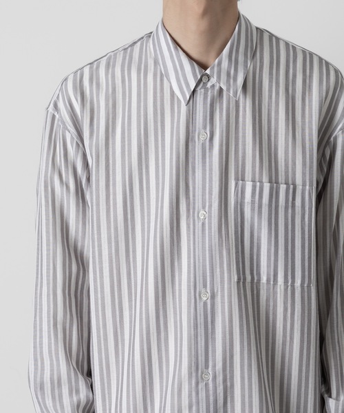 LENO シャツ　ストライプ LENO (リノ) BAND COLLAR SHIRT STRIPE / バンドカラーシャツ