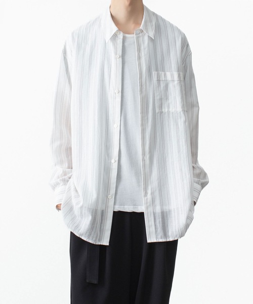 ATTACHMENT（アタッチメント）の「ストライプ レノクロス L/S シャツ / STRIPE LENO CLOTH L/S SHIRT（シャツ/ブラウス・メンズ・ブラック/ホワイト/グレー・3/2/1）」の20枚目の写真