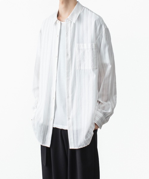 ATTACHMENT（アタッチメント）の「ストライプ レノクロス L/S シャツ / STRIPE LENO CLOTH L/S SHIRT（シャツ/ブラウス・メンズ・ブラック/ホワイト/グレー・3/2/1）」の21枚目の写真