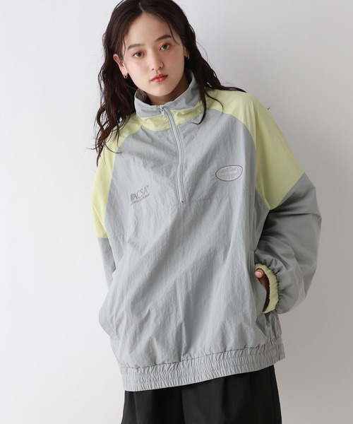 RAGEBLUE（レイジブルー）の「ルーズシルエット/配色ナイロンハーフジップ（スウェット・レディース・グレー/ブルー・FREE）」の5枚目の写真